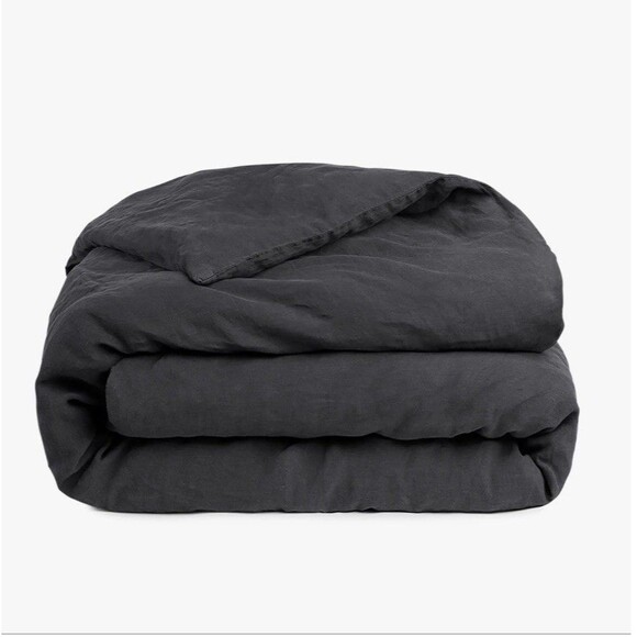 Parachute Black 100% Flax Linen King Duvet Cover Bedding Modern Cozy Button - Picture 1 of 5